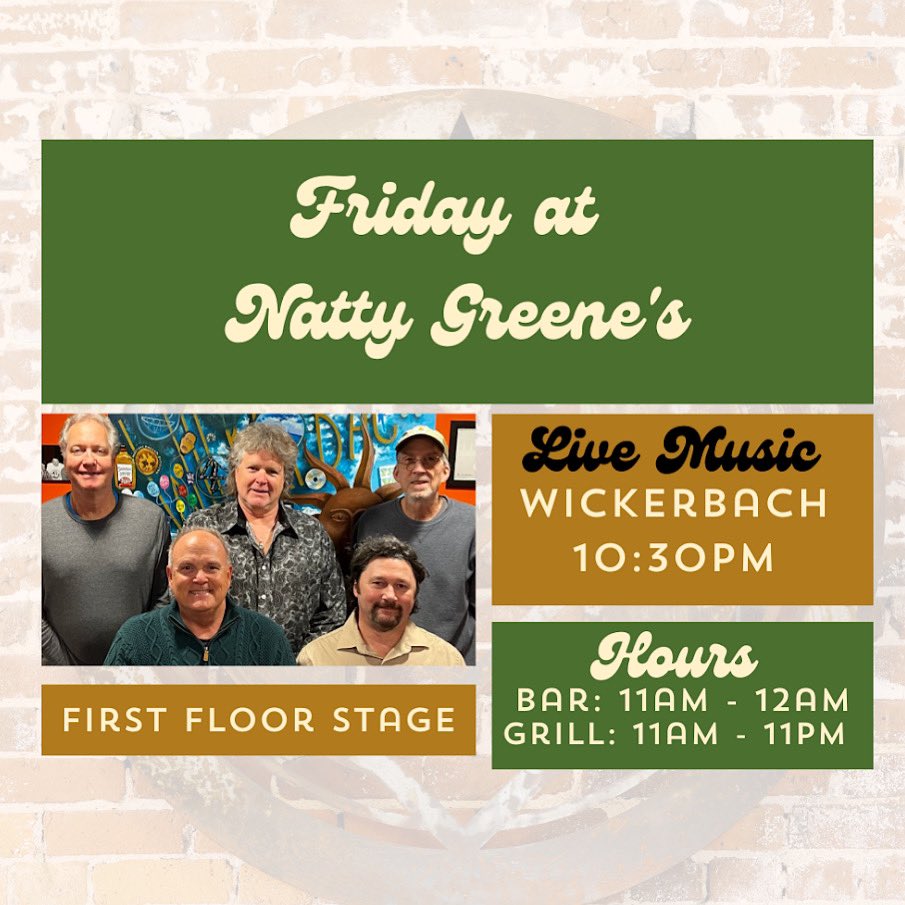 Join us for live music tonight with Wickerbach at 10:30pm 🍻 
.
.
.
#nattygreenes #downtowngreensboro #drinklocal #dgso #livemusic #ncbrewery #ncbeer