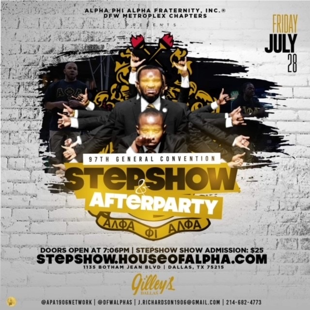 apa1906NETwork's tweet photo. Tonight July 28th, the DFW Metroplex Chapters of Alpha Phi Alpha Fraternity. purchase at: https://t.co/KqFVNWxOLA
Please repost and share. For more information, please follow @DFWAlphas on Instagram or on Facebook
#APA1906Network #APA97THGeneralConvention #DFWALPHAS https://t.co/n8UM3Aroke