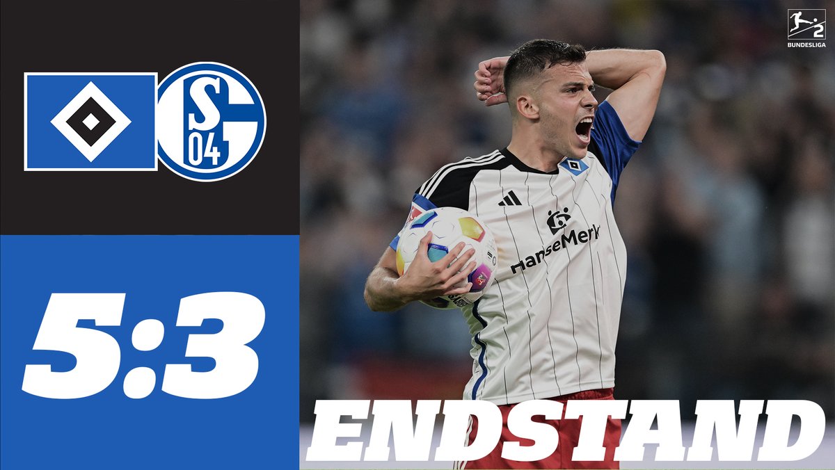 HSV's tweet photo. ABPFIFF ⏱ WAS EIN FUSSBALLFEST, WAS EINE LEISTUNG UNSERER JUNGS! 😍

HEIMSIEG ZUM AUFTAKT! 💙🤍🖤
__
📻 https://t.co/ahsn8WT7dh
#HSVS04 5:3
#nurderHSV https://t.co/ZeV6TJpXK7