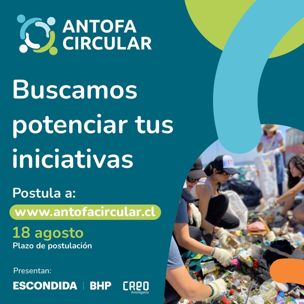 Recuerden líderes ambientales♻️  
Están abiertas las postulaciones para #antofacircular ‼️ El programa presentado por Escondida | <a href="/bhp/">BHP</a> y <a href="/CreoAntofagasta/">Creo Antofagasta</a> destinará un total de $120.000.000 💰 para potenciar la economía circular en nuestra ciudad ✅️

➡️ antofacircular.cl