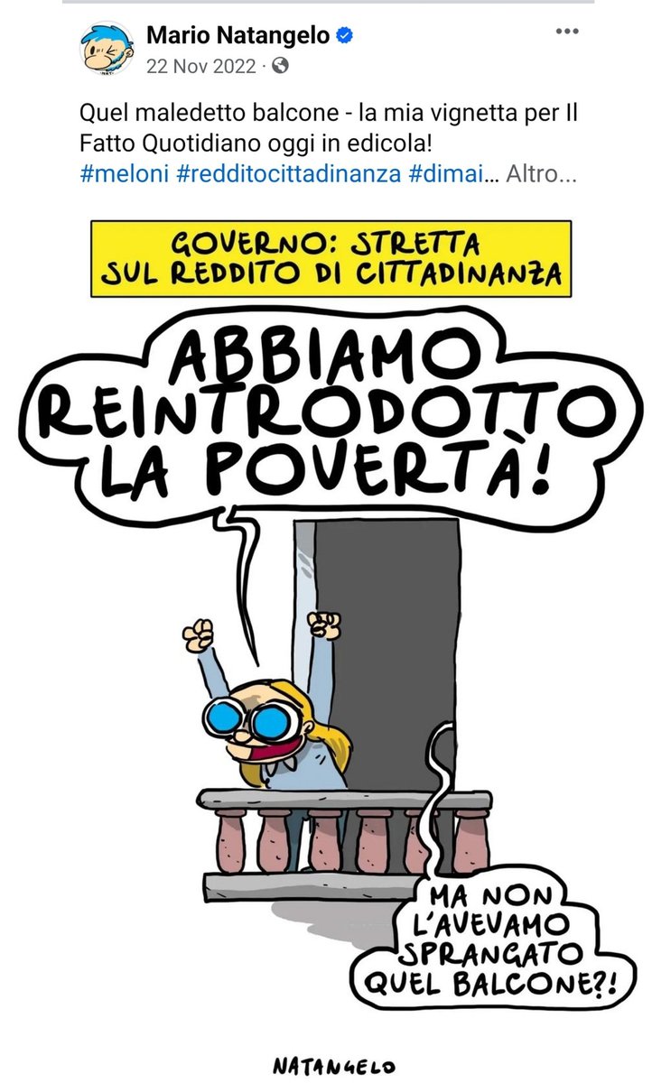 NatangeloM's tweet photo. Questa vignetta era sulla prima pagina de Il Fatto Quotidiano lo scorso 22 novembre 2022. Io ormai ho già disegnato tutto, posso ritirarmi.

#meloni #redditocittadinanza #sms #vignetta #fumetto #memeitaliani #umorismo #satira #humor #natangelo https://t.co/Hh47tY2GeX