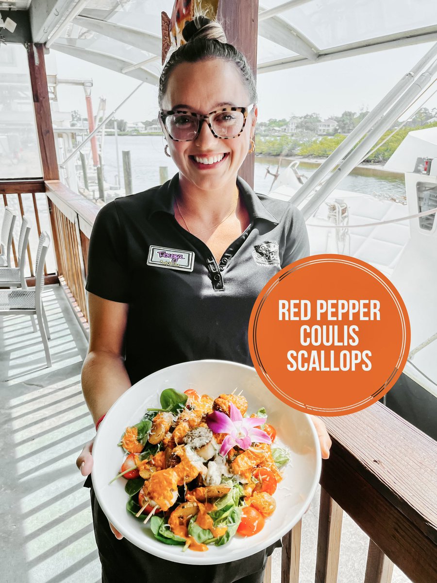 RustyBellies's tweet photo. Friday Dinner Special 

Five blackened sea scallops over a bed of fresh spinach, cherry tomatoes and roasted fingerling potatoes. Topped with a red pepper coulis and garlic lemon butter sauce. 

#boat2bellie #dinnerspecial #goodeats #seafoodie #tarponsprings #feedfeed https://t.co/NkMJvryciV