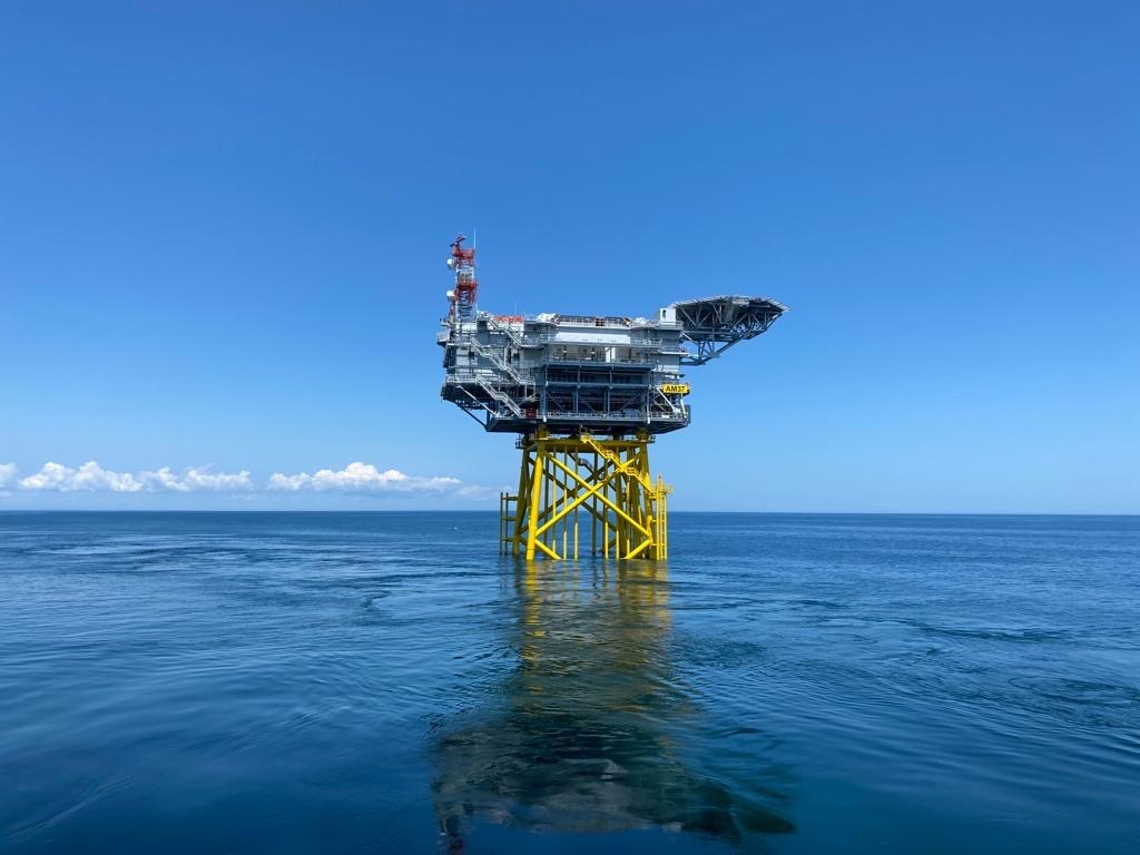 Avangrid's tweet photo. We've completed the installation of the first offshore substation in the U.S.! This critical component will collect the electricity generated by Vineyard Wind 1's turbines and bring it to the onshore power grid: https://t.co/jUU4lzi1Am. https://t.co/DtDwJqx9dq
