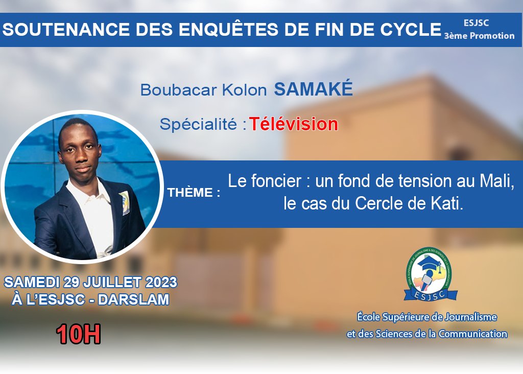 DiteKebe's tweet photo. Soutenance #ESJSC
Les étudiants de la 3ème promotion continuent de présenter leurs œuvres journalistiques aux différents jurys. Place maintenant à la question brûlante du problème foncier au Mali. @KolonSam https://t.co/CepAjWuxb4
