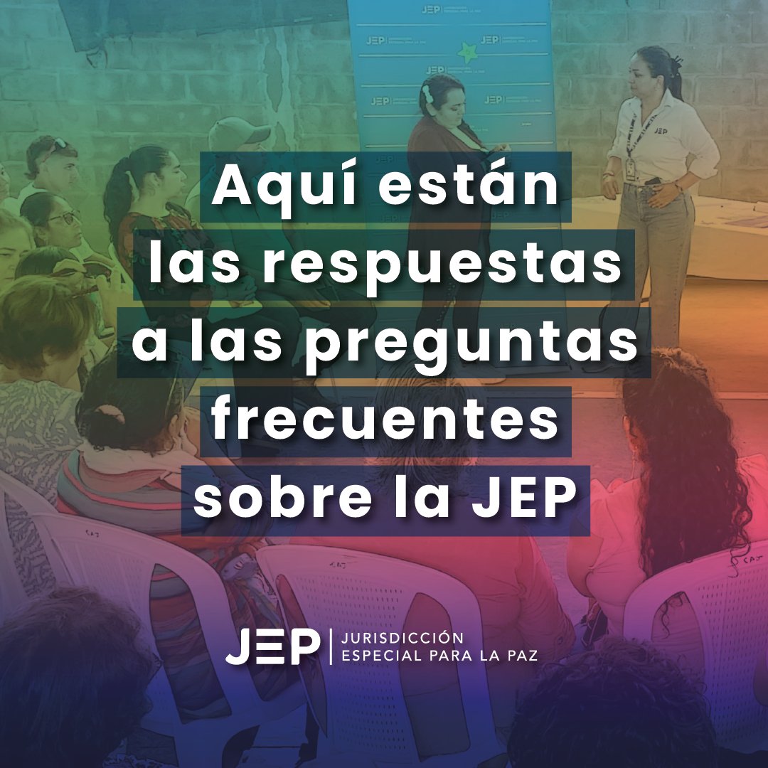 Qué es la JEP y cómo está compuesta son dos de las preguntas que podrás resolver al visitar nuestro sitio web y consultar las preguntas frecuentes sobre la Jurisdicción Especial para la Paz
jep.gov.co/ServicioAlCiud…