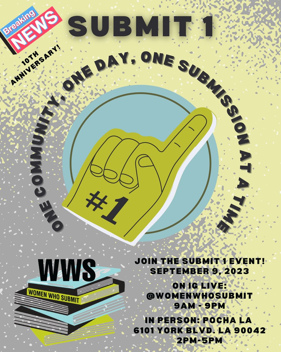 WomenWhoSubmit's tweet photo. One day: Saturday, Sept. 9th join us as we encourage #womenwriters and #nonbinarywriters across the globe to submit one beloved piece of writing to at least one top-tier journal, as one community!
SUBMIT 1 is a call to action for gender parity in #literary #publishing. https://t.co/SYnx4ivgxc