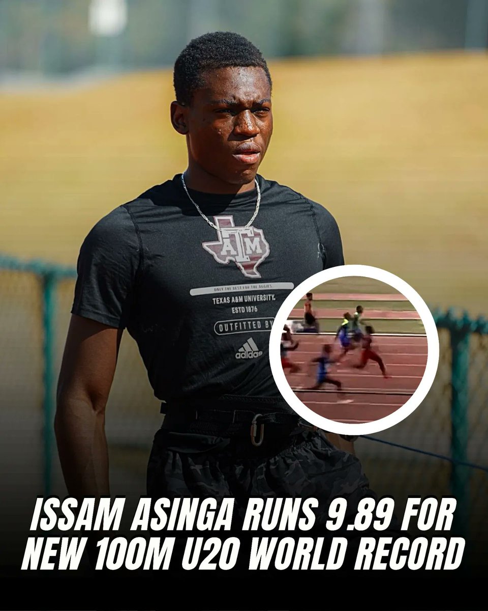 TrackExtremeTV's tweet photo. ๐จWORLD U20 RECORD๐จ
๐ธ๐ท 18-year-old Issam Asinga runs 9.89s(+0.8m/s) to break the previous Letsile Tebogoโs 9.91s World U20 Record!!
๐ฅ (via Canal Olympico Brazil)
#worldrecord #TrackAndField #trackoval #trackextreme #tracknation #worldrecordholder #fast #speed https://t.co/d7I9ACTiIU