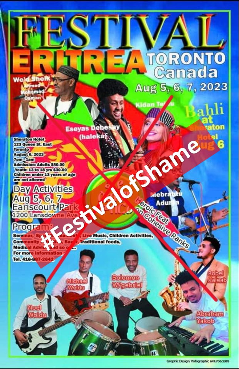 AAOdds_Eritrea's tweet photo. Special UN Rapporteur, human rights violations in #Eritrea amounts to Crimes Against Humanity! Why is #SheratonToronto allowing State sponsored Festival?
https://t.co/2IWWtIXSYf
Cancel #FestivalOfShame Aug 6.
@TorontoPolice @oliviachow @ausmalik @sheratonhotels @SheratonCentre https://t.co/7OEtUOVBmB