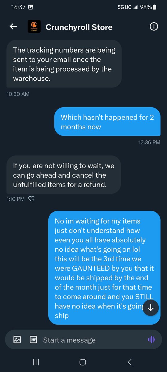 SugoiSummit's tweet photo. DO NOT BUY/ THEY ARE SCAMING YOU ALL 
They have admitted that their shipping wear house IS COMPLETLY AT HAULT multiple people have been waiting for MONTHS for "in stock item's" and @ShopCrunchyroll is still accepting your money and FORCING  you to wait for your items forever https://t.co/7xkT0we7If