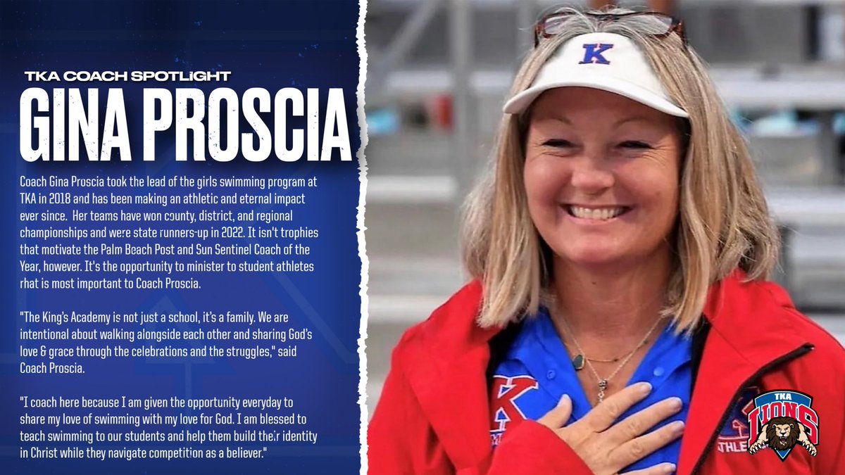 TKALions's tweet photo. Get to know Gina Proscia, girls swim coach and 2022-2023 Palm Beach Post Coach of the Year! #tkaswim 🦁🌊 https://t.co/AnqNH0ZNS6