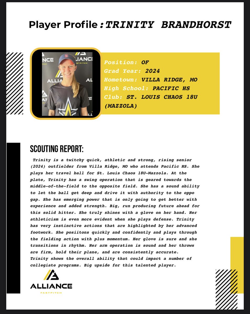 Thank you <a href="/thealliancefp/">The Alliance Fastpitch</a> for the feedback and scouting report. Excited to participate in the Stars of Tomorrow Games in a couple weeks.