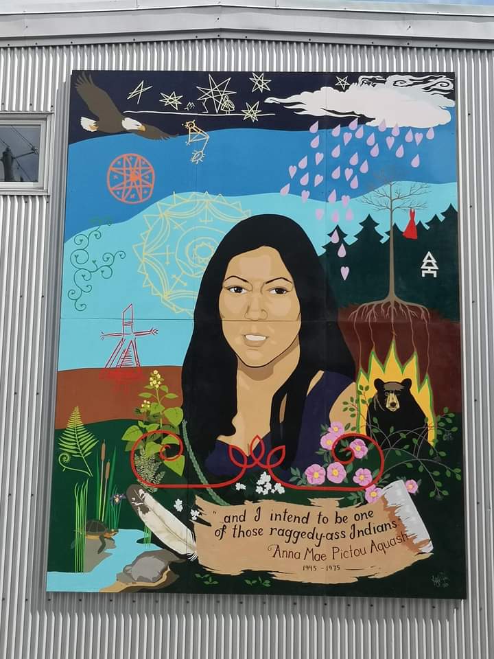 Annie Mae Pictou Aquash Legacy Mural is completed and installed. The mural hangs in Kjipuktuk (Halifax) painted by L'nu Artist Tayla Fern Paul.