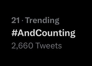We did it guys. We hit the big board. #AndCounting is now the number 21 hashtag in the US.