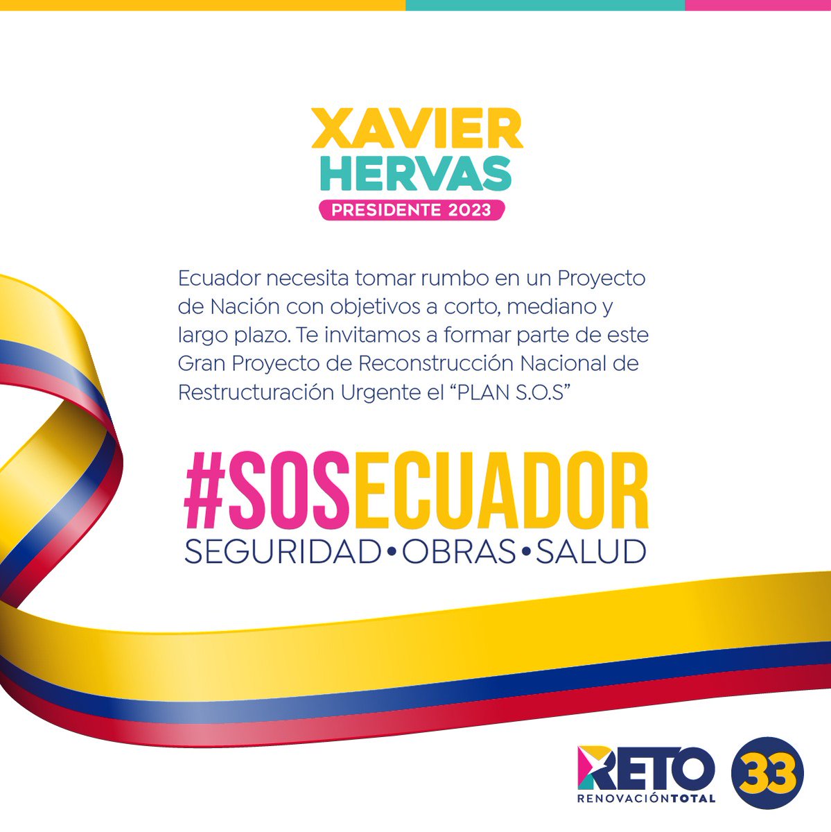 xhervas's tweet photo. ▶️Ecuador necesita un #PlanSOS que resuelva los problemas más urgentes de la ciudadanía: seguridad, obras, empleo y salud. 🇪🇨Yo asumo el RETO. ¿Lo asumes tú? 💪
Conoce en detalle nuestro plan de Gobierno a través de la página https://t.co/8Bx0Gp2y25✅
#SOSEcuador #XavierHervasPresidente2023