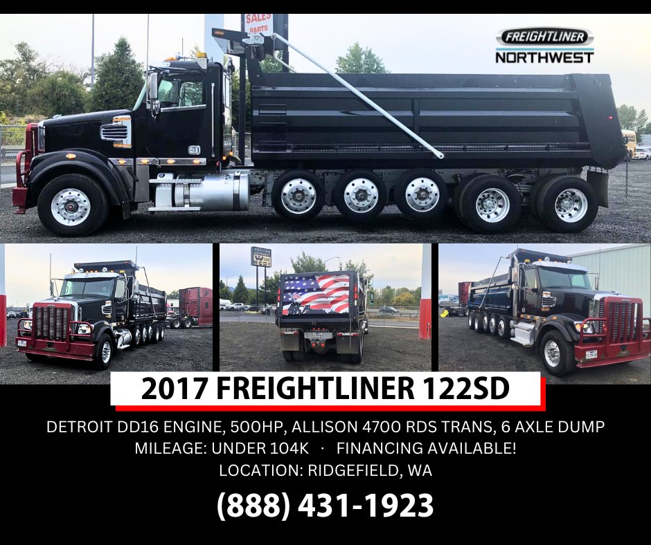 FreightlinerNW's tweet photo. 2017 Freightliner 122SD with Detroit DD16 is located at our Ridgefield, WA branch and ready to haul! For more details visit: https://t.co/F35UjevGi0 
#FreightlinerNorthwest #AllRoadsLeadtoUs #Freightliner122SD https://t.co/5WAbIPJGLm