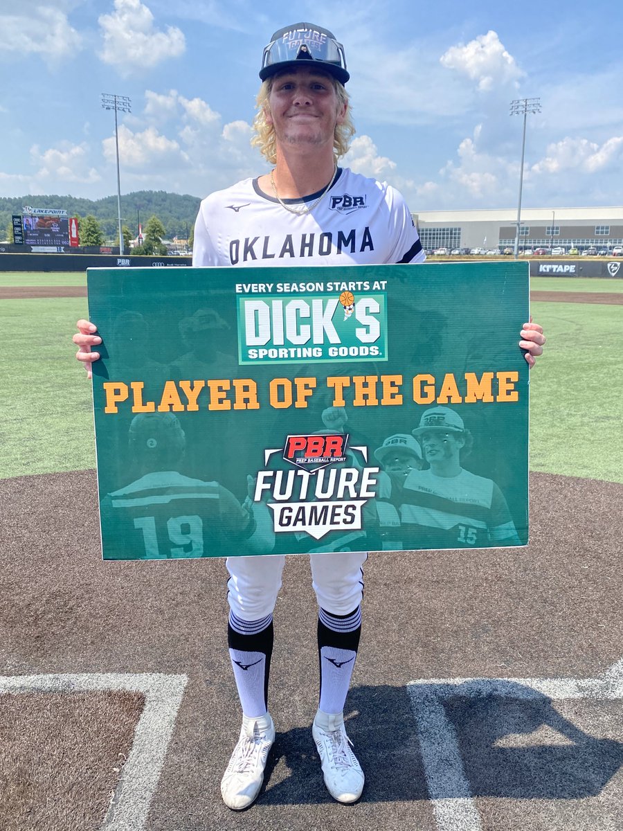 Congrats to 3B Cooper Auschwitz (OK) is the @DICKS Sporting Goods Player of the Game. 👏🏅 Cooper went 2-for-3 with a solo HR and 2 RBI. #PBRFG23