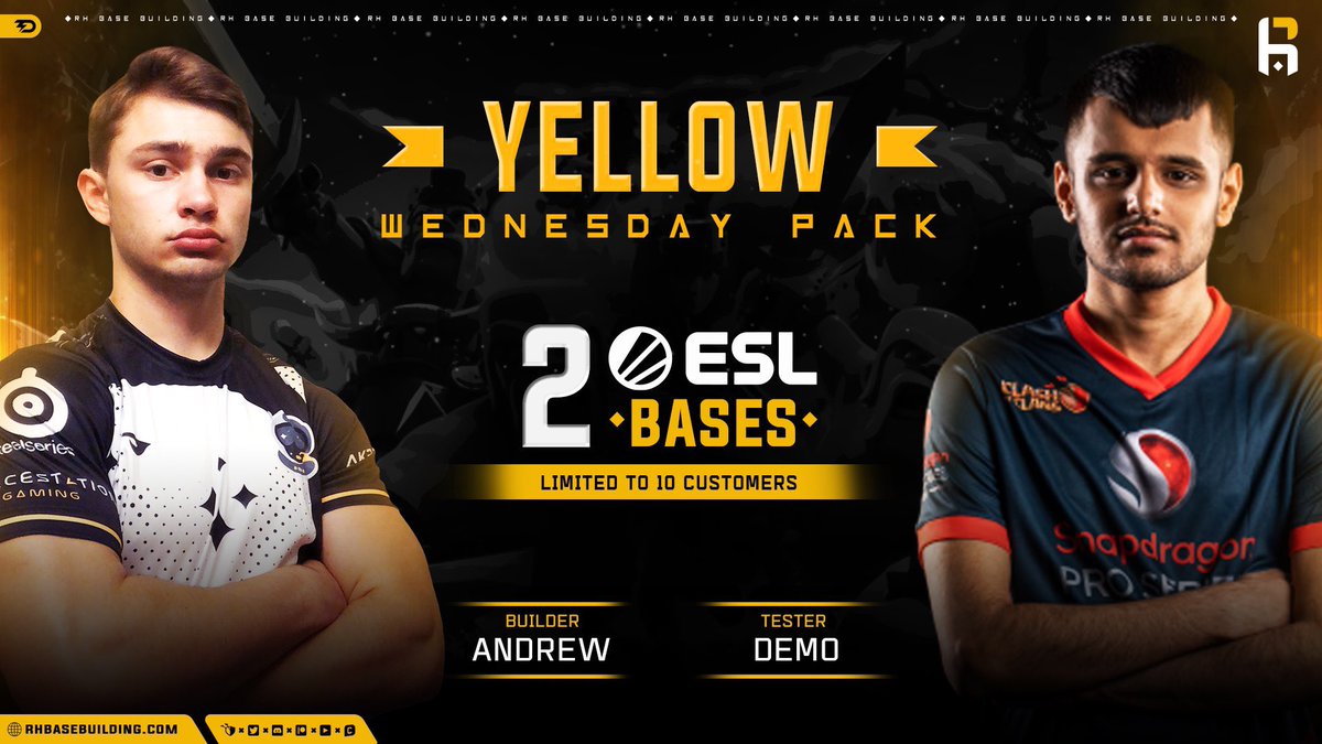 RHBaseBuilding's tweet photo. Yellow Wednesday Pack x @VNesportingCOC ๐งฑโ๏ธ
๐ธ2๏ธโฃx anti-3 bases๐ธ
Built by @AndrewVNesport & tested by @ClashDemo with the most common meta attacks. ๐๐ฅ
โ ๏ธGet yours here โฌ๏ธโฌ๏ธโฌ๏ธ
๐ https://t.co/v1id2OtCKL
#ClashofClans | #Th15 | #YellowWednesday https://t.co/YnH9rITQX2