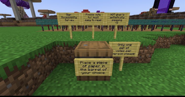BadgerSpanner's tweet photo. Such is our annoyance at glow ink sign lag not being a priority at Mojang. At @shamblecraft we’re having a poll on which dye and wood combination is the most accessible to all of our players. Behold. ALL THE SIGNS. https://t.co/4bFDur5HMs