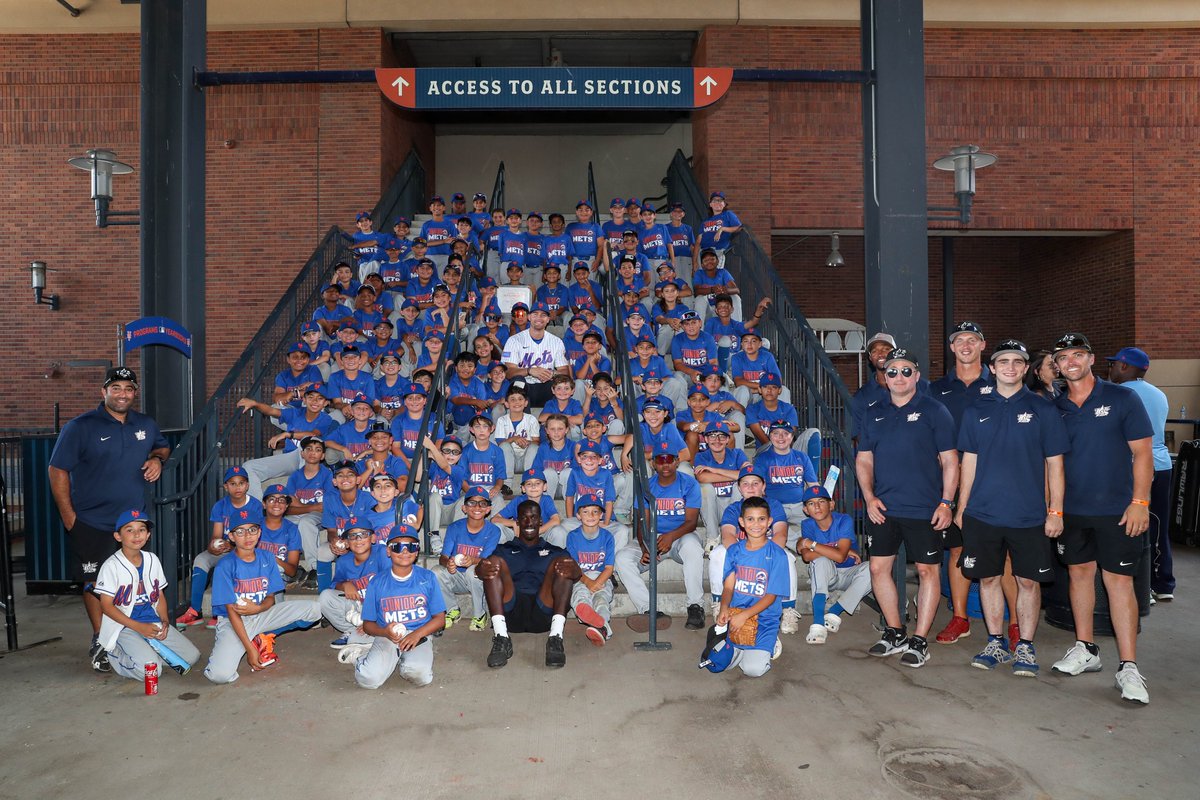 Thank you to <a href="/Mets/">New York Mets</a> OF Brandon Nimmo (<a href="/You_Found_Nimmo/">Brandon Nimmo</a>) for dropping by on the final day of Junior Mets Baseball Camp to share encouraging words with these future big leaguers about his career and offer helpful tips they can apply in their own games! 🧡