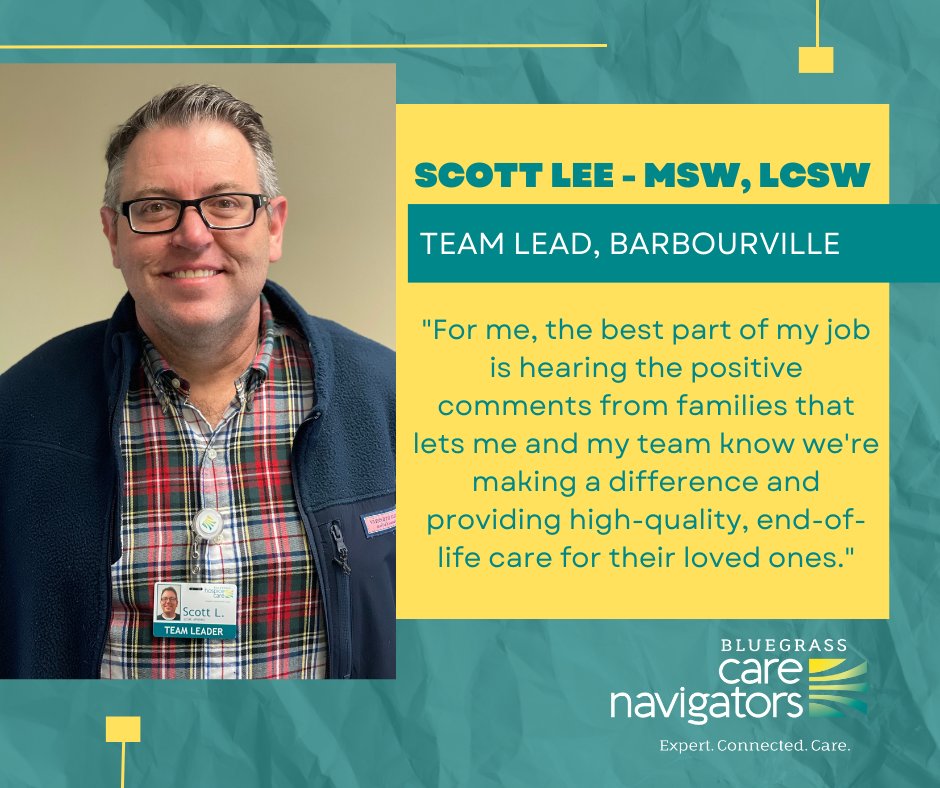 Scott Lee (MSW, LCSW, APHSW-C), Team Lead in our Barbourville location, has worked at BCN for 22 years. For him the best part is knowing that he and his team make a difference in the lives of patients and families daily.  

#teamBCN #socialwork #Barbourville