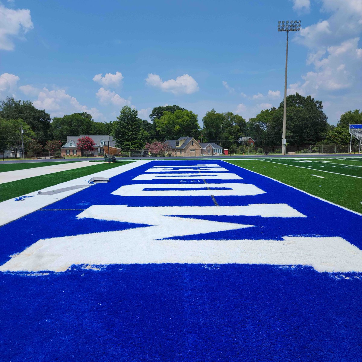 ModelHSAthletic's tweet photo. Friday Turf Update: Endzones have been finished. Logo has been installed on the field. Some finishing touch ups are still in the works along with adding the sand and turf beads. https://t.co/iK2d5UVQWG
