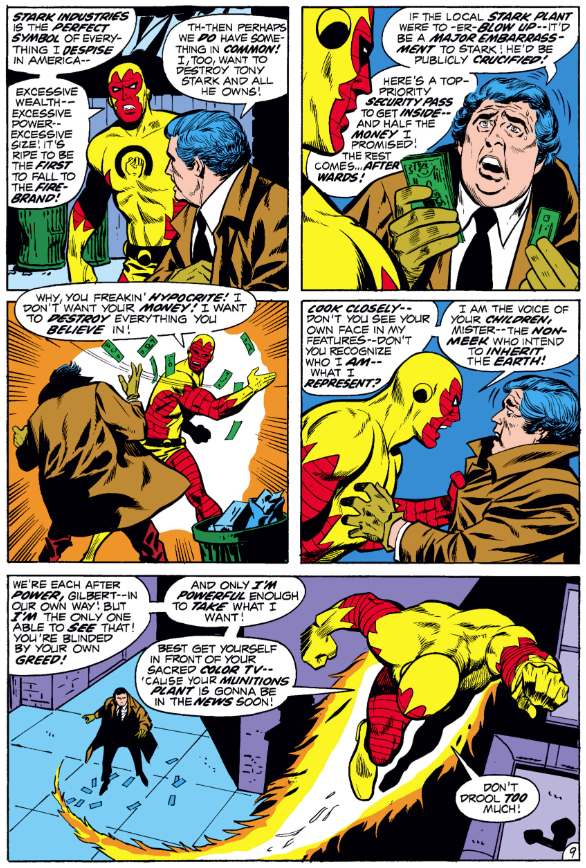 MarvelADay's tweet photo. #IM48 #MarvelADay Simon has gotten in touch with Firebrand, who has been MIA since IM27, and tries to hire him, which is a faux pas when dealing with an anti-capitalist! Firebrand will show him the error of his ways by doing the job for free! PMB https://t.co/dVMlc5Fdft