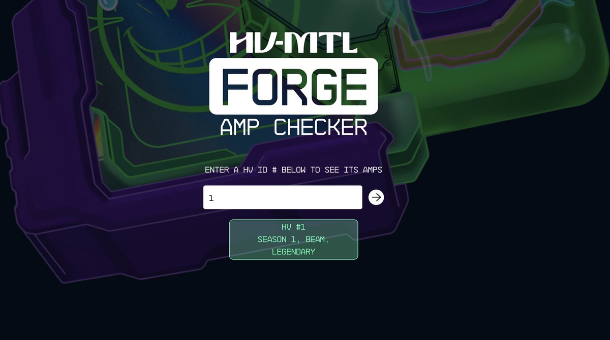 BoredApeYC's tweet photo. HV's can now head to https://t.co/dOfJBMCtD7 and search via ID to be shown the type of AMP attached to that specific HV. The link has been added to the updated https://t.co/DAfN2HSGqi blog where a refresher on Forge is found. https://t.co/cOpXp7iBNh
