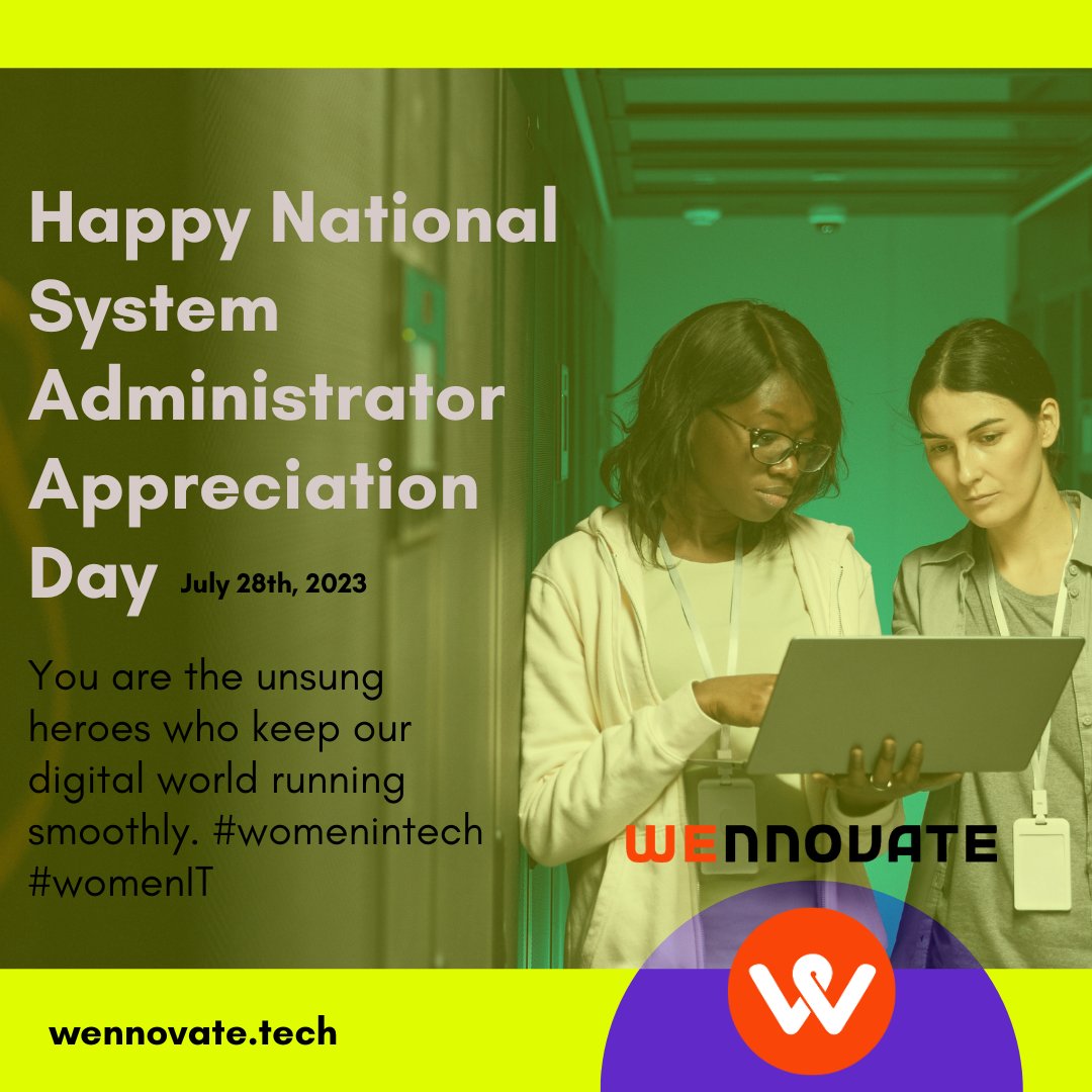 Today is a day to celebrate and appreciate all the amazing female system administrators! 🎉 We owe massive gratitude to these brilliant individuals who work tirelessly behind the scenes to keep our digital world running smoothly. You rock! 🙌 #SysAdminDay #WomenInTech #WEnnovate