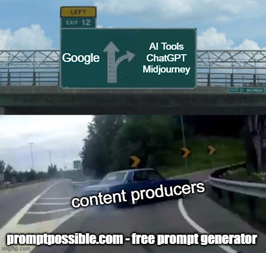 PromptPossible's tweet photo. Content Producers discovering the benefits of AI Tools, ChatGPT, Midjourney.  

#contentproducers  #AITools #AI #ChatGPT #Midjourney #meme #memeoftheday #memeoftheweek #news #Google #WillAIdestroyGoogle #AIversusGoogle #car #sharethismeme #sharethistweet https://t.co/yNKqgkcnXJ