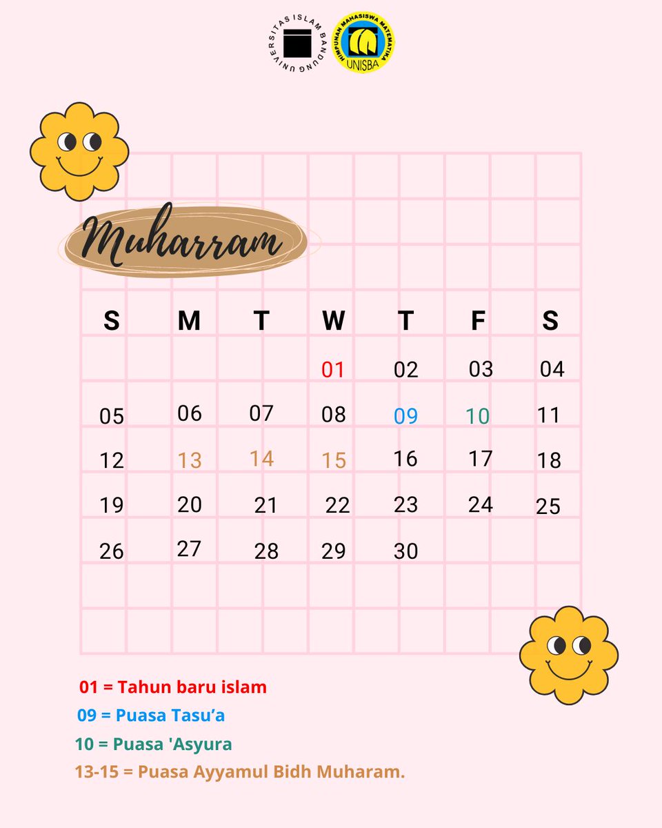 [ KALENDER HIJRIYAH ] 

Bismillah, Assalamua’laikum Sobat Matem…
berikut kalender hijriyah bulan Muharram 1445 H. Jangan lupa untuk melaksanakan amalan sunnah yaa Sobat Matem…