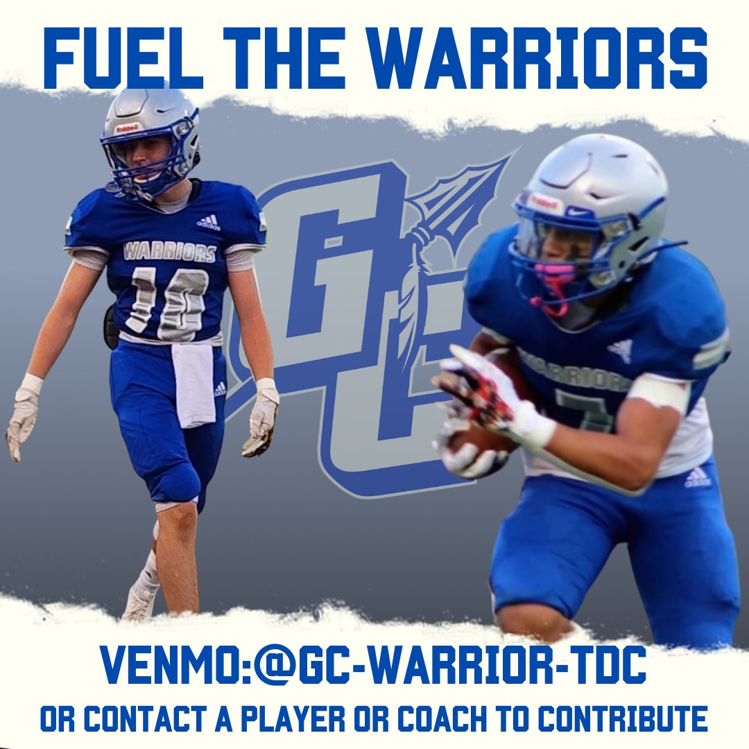Our players and coaches have sent out text messages to raise money to fuel the Warriors throughout the season. If you did not get a text and would like to contribute, message us or venmo the Touchdown Club. We appreciate everyone's support!