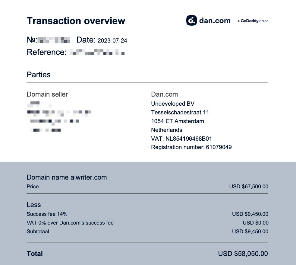 MakeMoneyOnline's tweet photo. Just sold the domain https://t.co/cBpy9Cf4uj for $67,500 on https://t.co/BBgQAhdypW.  

I purchased it in July '21 for $10,000.

This comes after my January sale of https://t.co/xq7Svy3N89 for $81,675 (purchased for $3,195 from HugeDomains in 2021).

AI domains show no sign of slowing down and I'm sure the buyer will do well in the long term.  I'll be using the funds to help launch new sites at https://t.co/69jWbR5hXS and https://t.co/CMYvaIh3sy.

#Domains #AI