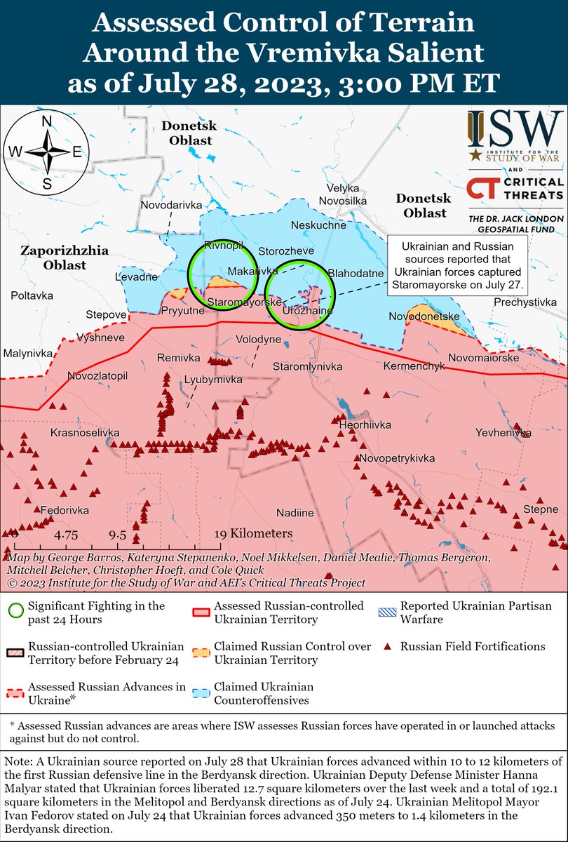 TheStudyofWar's tweet photo. Ukrainian forces conducted offensive operations along the #Donetsk-#Zaporizhia Oblast border and reportedly advanced on July 28. https://t.co/VoxRyKxGlV https://t.co/OsHvvGPBp4