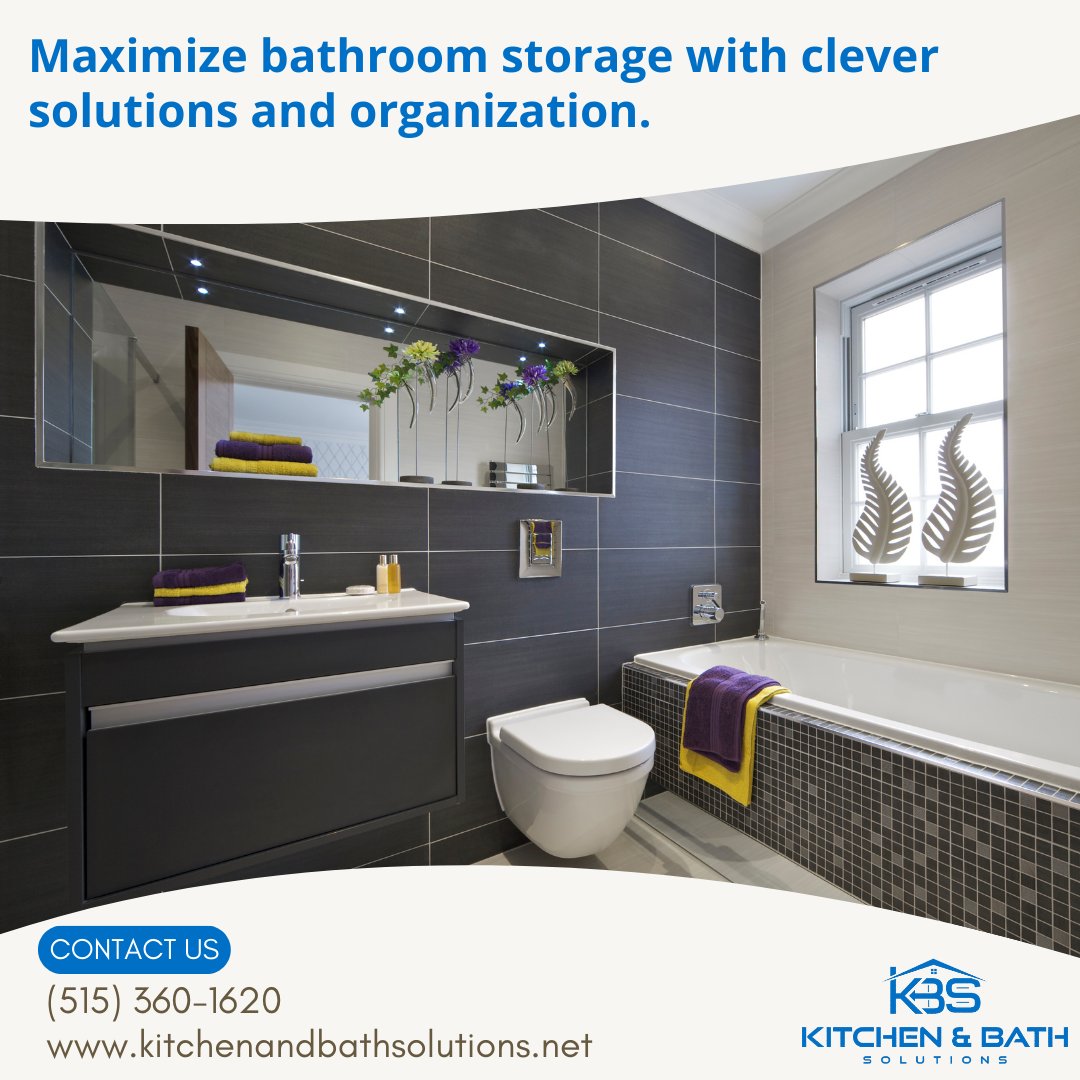 Maximize storage in your bathroom with clever solutions like floating shelves, built-in niches, and recessed medicine bathroom cabinets in Ankeny IA. Let us help you create a clutter-free and organized space. #BathroomStorage #Organization