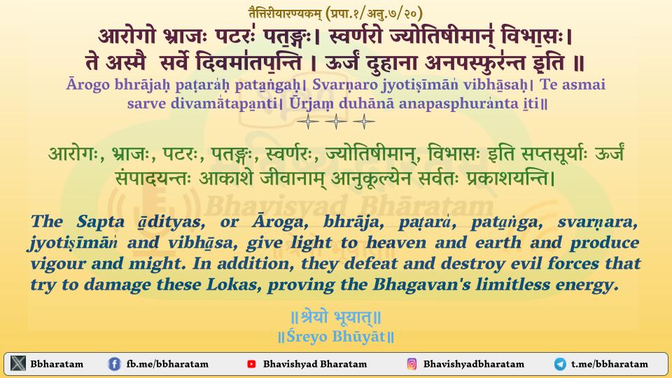 BBharatam's tweet photo. आरोगो भ्राजः पटरः॑ पत॒ङ्गः। स्वर्णरो ज्योतिषीमान्॑ विभा॒सः।
ते अस्मै  सर्वे दिवमा॑तप॒न्ति । ऊर्जं दुहाना अनपस्फुर॑न्त इ॒ति ॥
तैत्तिरीयारण्यकम् (प्रपा.१/अनु.७/२०) https://t.co/Uu9aZIncyt