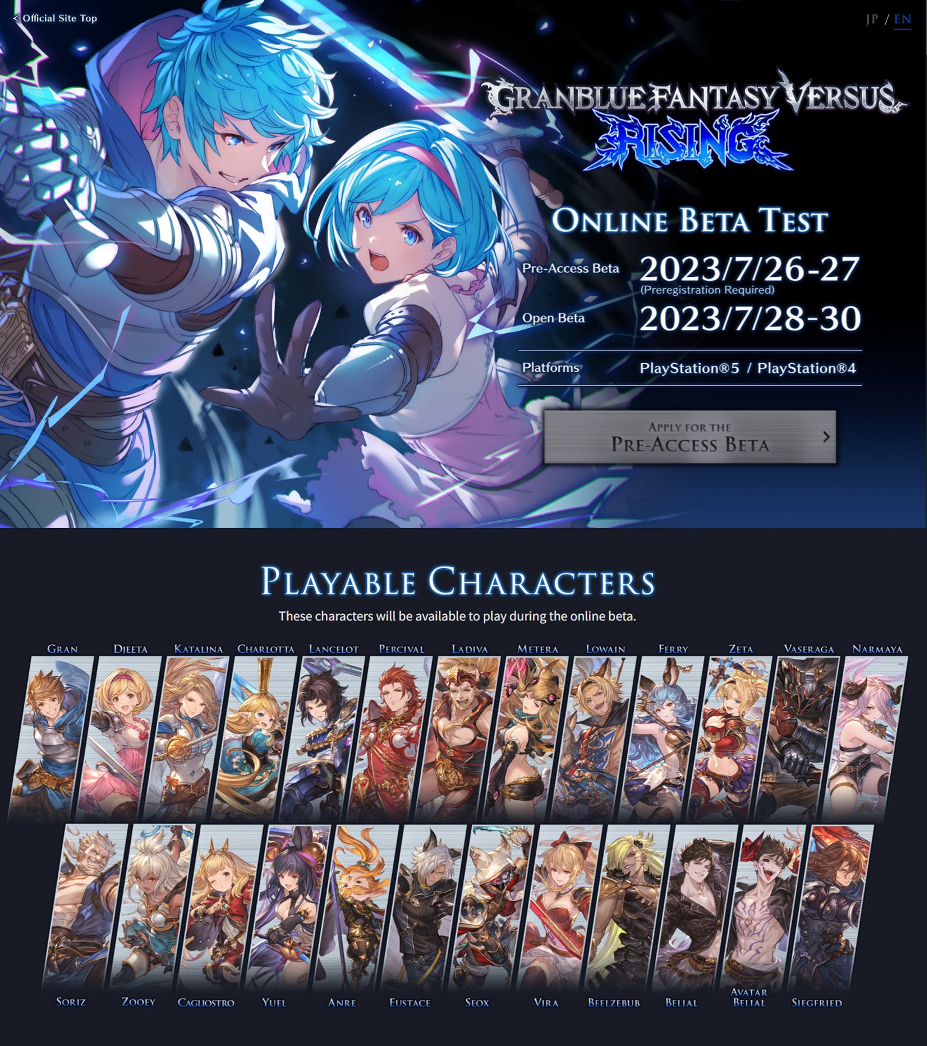 Chickzama@FFXVI on X: [Please RT] Beta testing for Granblue Fantasy Versus  begins May 31-June 1. Don't forget to #TagYourTech! Twitter hashtags for  all Granblue Fantasy Versus characters: Gran: #GBVS_GR Katalina: #GBVS_KT  Charlotta: #