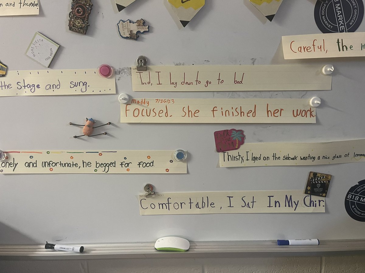 MrsJakubowski3's tweet photo. Learning a new skill+movement= success! Had fun playing around with opening adjectives before using some to create original sentences! #LoveofLiteracy #cmsgameon https://t.co/gytjtDRMKC