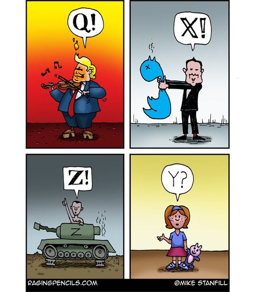 Ragingpencils's tweet photo. My latest 'toon: Because you can't spell "fascism" without Q, X, or Z. https://t.co/UyFNSThBvM