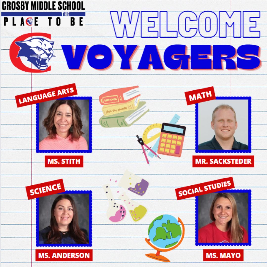 clryan25's tweet photo. Let's welcome Mr. Sacksteder to the 8th-grade Voyagers team! @CrosbyMiddle @Glauder1 @gghoward_ #ThePlaceToBe #MiddleLeads https://t.co/T4aXLB4kgU