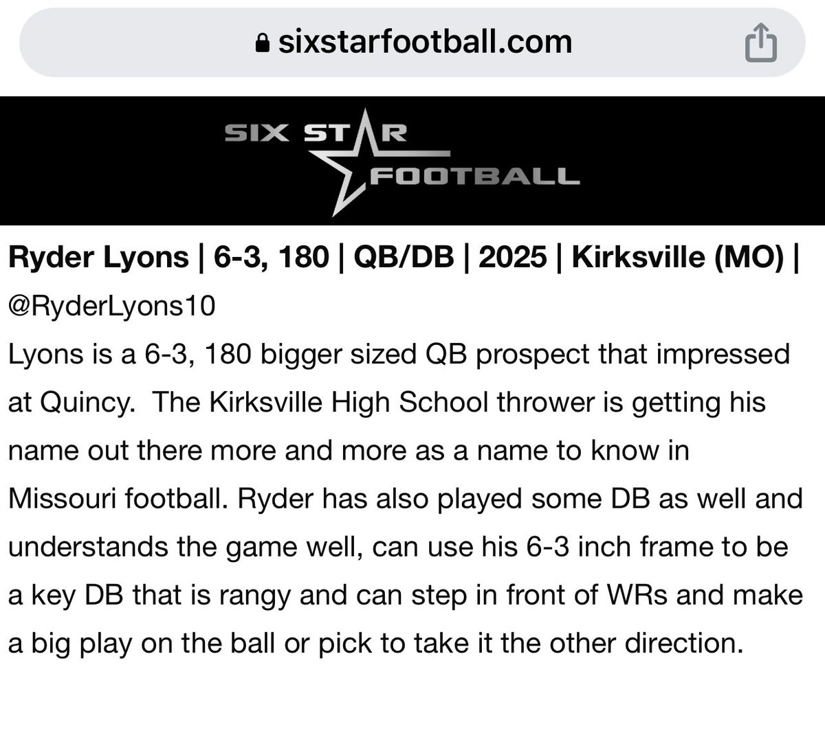 RyderLyons10's tweet photo. Thank you @6starfootballMO for the great write up! QU puts on a great camp with lots of talent both in coaching and athletes! @QUHawksFootball @GaryBassQU @CoachKriet @kvtigerfootball https://t.co/LlWI18ejXR