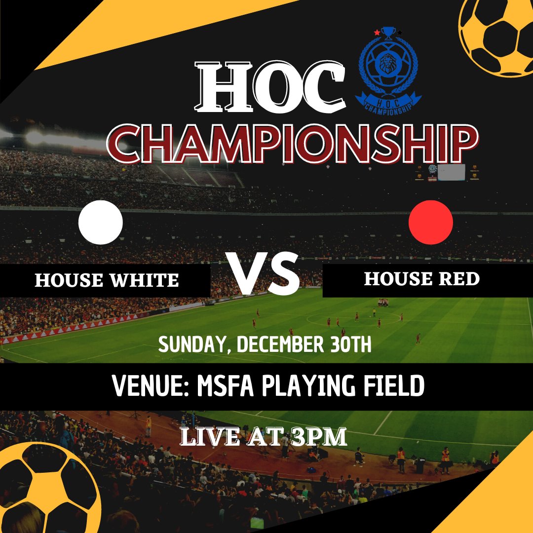 HOUSE WHITE would be looking to do a back to back month on the Reds, HOUSE RED are looking for redemption. The MSFA Derby as both will be batteling for bragging rights.

VENUE: MSFA PLAYING FIELD 
TIME: 3PM
DATE: SUNDAY JULY 30TH 

PROMISES TO BE FOOTY 

#HOUSEOFCHAMPIONS