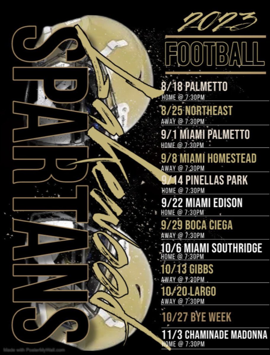 It’s popcorn 🍿season ‼️

Home games:

8/18- Palmetto
9/1- Miami Palmetto
9/14- Pinellas Park
9/22- Miami Edison
10/6- Miami Southridge
11/3- Chaminade Madonna