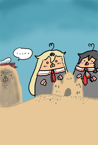 山風(艦これ) ,夕立(艦これ) 「#みんなでデフォルメ絵をあげて幸せな気分になろうハムフォルメ多いけど 」|版画作家こなこなきなこのイラスト