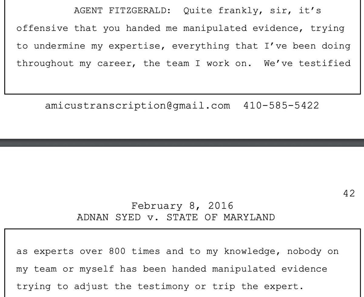 EvidenceProf's tweet photo. Best part of the Adnan Syed PCR hearing has been posted, wherein FBI Special Agent Chad Fitzgerald accused the defense of giving him manipulated evidence to undermine his expertise &amp; it turns out he was given the same terrible exhibit the State gave to Cristina Gutierrez at trial https://t.co/cZZmnCYSH5