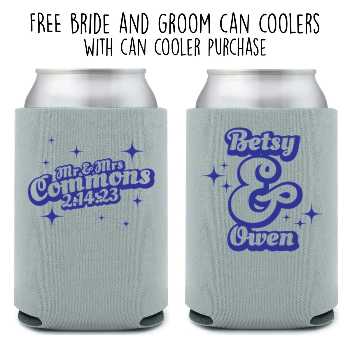 Planning a retro-themed wedding? Our custom can coozies add a touch of nostalgia to your special day! Personalize with your names and wedding date for a unique keepsake your guests will love! 
#weddingpartyfavors #engaged2023 #partyfavor #retroparty