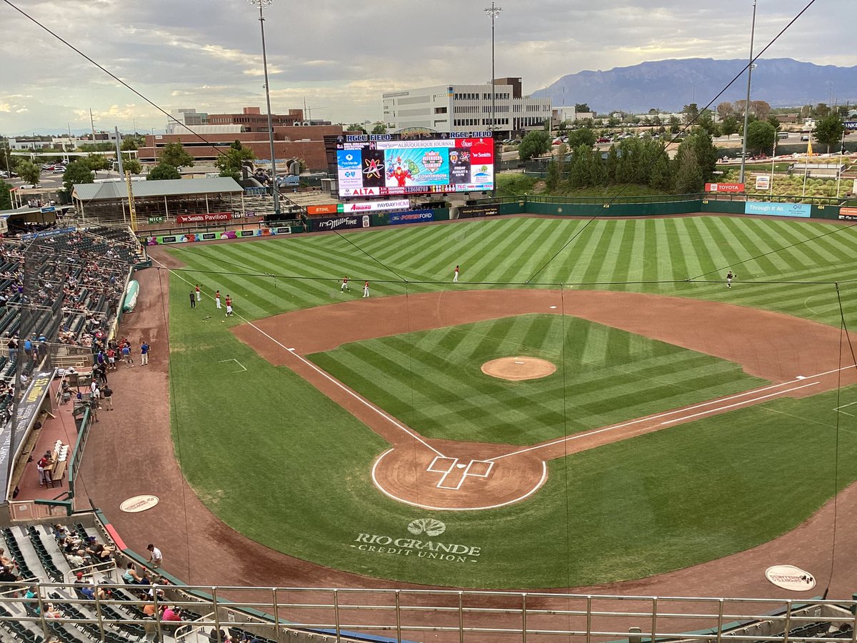 TWS_Irish's tweet photo. Sean Newcomb for the @RiverCats and Jeff Criswell for the @ABQTopes 
Marvel night here at the ballpark over cast skies.  Luis Gonzales on a rehab assignment with Brendan Rodgers still rehabbing for the Isotopes.
@lukezahlmann @RockiesViews @Rockies @fantrax @MiLB @JeffCriswell5 https://t.co/X1wnkoV5gt