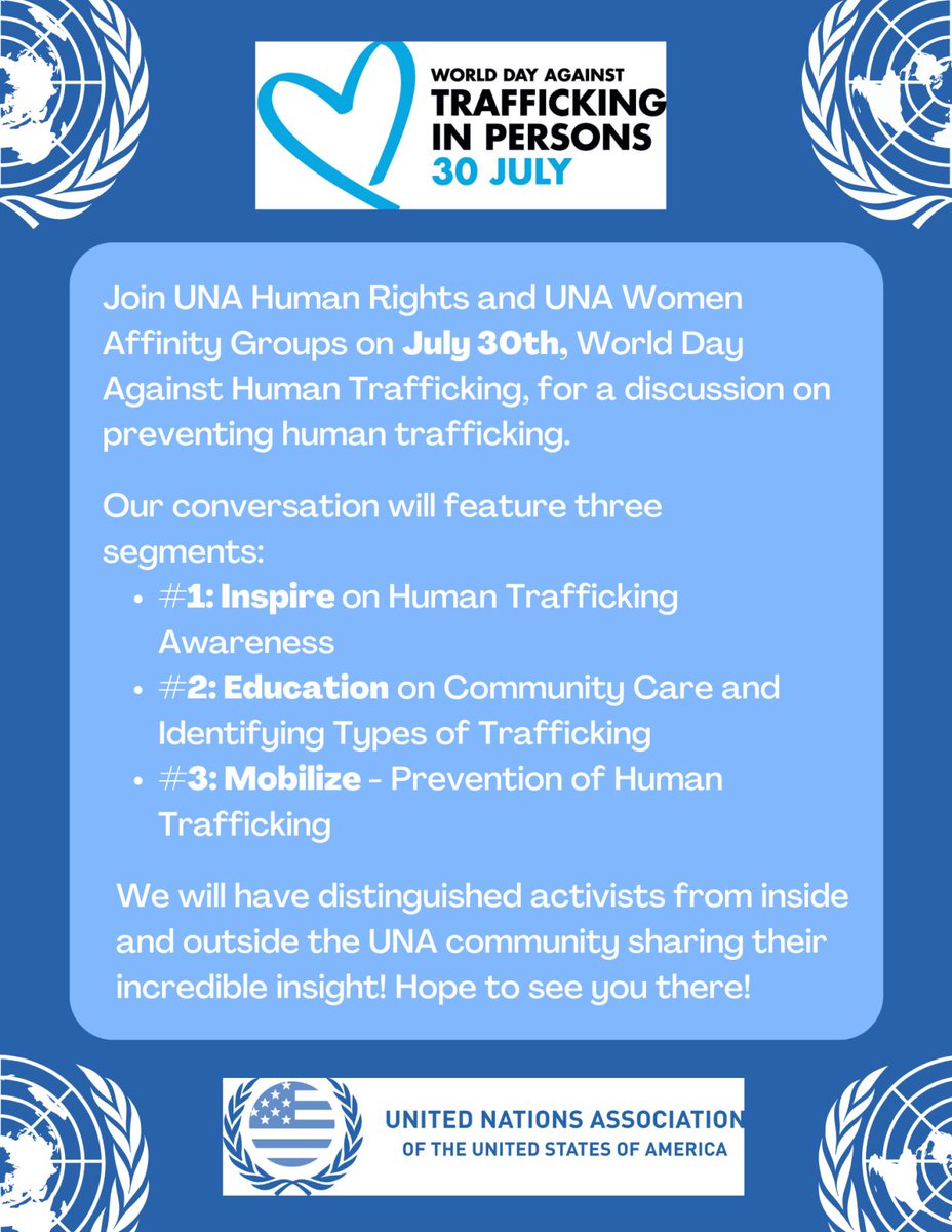 CFCDocumentary's tweet photo. Join #UnitedNations USA @UNAUSA Joint Affinity Groups - #HumanRights and #WomenRights Group and United Nations Office on Drugs and Crime @UNODC on #WorldDayAgainstTrafficking to Reach Every Victim of Trafficking and Leave No One Behind. #EndHumanTrafficking https://t.co/eWMfo53sj3