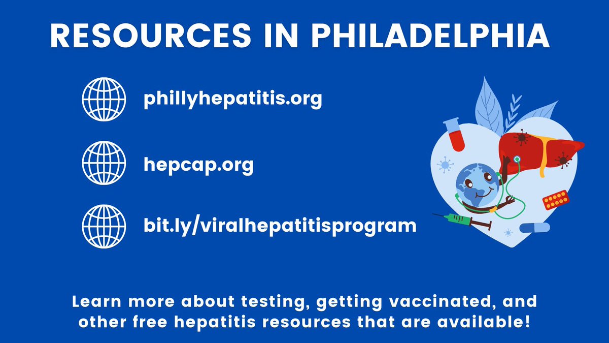 “Happy World Hepatitis Day!

📍Swipe to find hepatitis A and hepatitis B vaccinating pharmacies in Philadelphia. 

⚫️✅Get vaccinated for hepatitis A and hepatitis B
<a href="/PHLPublicHealth/">Philadelphia Public Health</a> #Phillyhealth @HepCAP 
@phillyhepcap <a href="/Hep_CAP/">HepCAP</a> 

#acana 

#worldhepatitisday