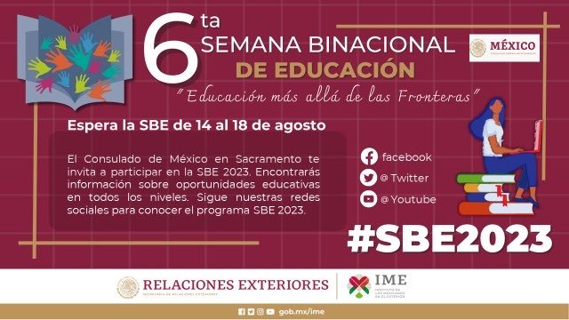 Lferrersilva's tweet photo. Agosto, mes de la educación! @ConsulmexSac te invita a que a partir del 1o de agosto visites nuestras redes con el programa de la SemanaBinacionalDeEducación2023. No telo pierdas! #IME_SRE #LuisGure #EducaciónParaTodos #EducaciónMásAlláDeLasFronteras https://t.co/kuBlZ0lvR2