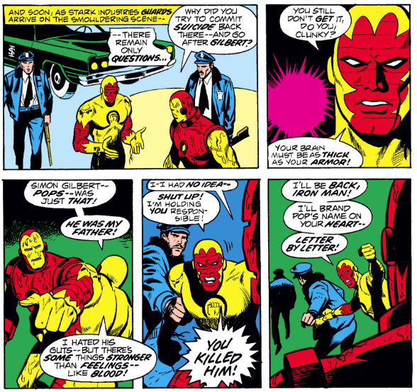 MarvelADay's tweet photo. #IM48 #MarvelADay We learn that Firebrand called Gilbert "pops" not to be hip, but to be literal, and apparently his dad couldn't recognize his own son in this form fitting suit. Probably because he had his eyes covered and did a silly voice? PMB https://t.co/phRWAzYBJo